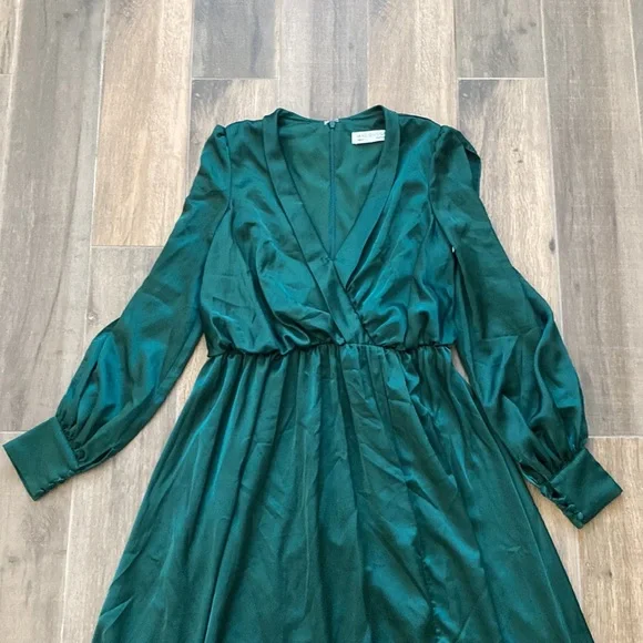 Mac Duggal Faux Wrap Long Sleeve Gown Dress Emerald Green Size 8 - Picture 5 of 11